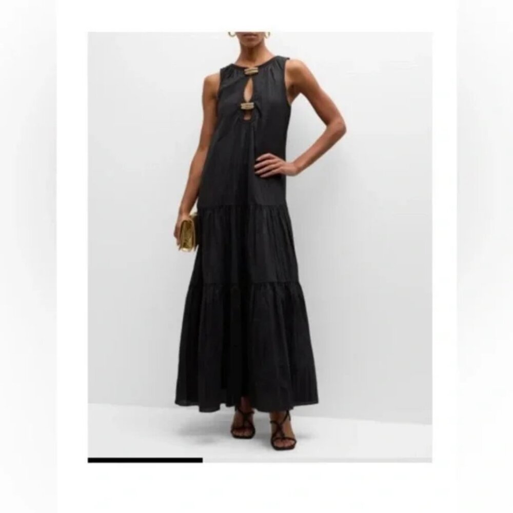 Acler Black Tiered Maxi Dress with Gold Hardware